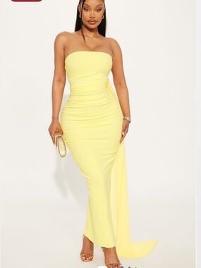 Fashion Nova Strapless Scarf Wrap Maxi Dress - Yellow